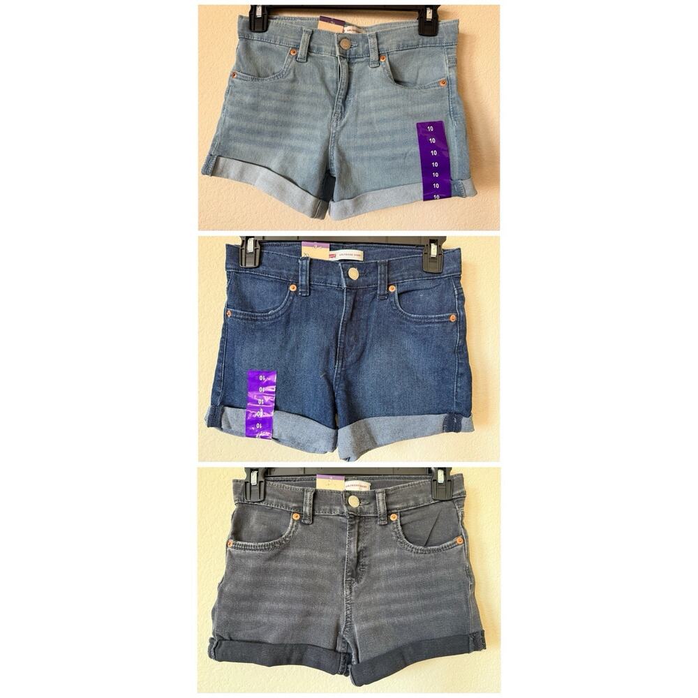 Lot Of 3 Levi’s Mid Rise Adjustable Waist Stretch Girls’ Denim Shorts Size 10